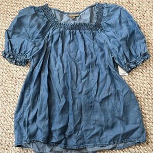 Style & Co. Denim Blue Smocked Blouse